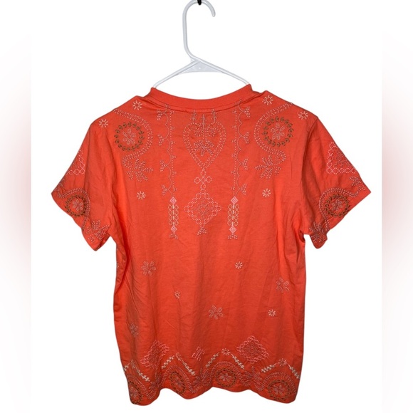 Johnny Was JWLA Faye Crew Neck Tee Size Small in Living Coral Boho Chic - Picture 5 of 12